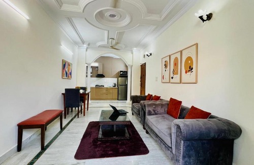 New Delhi Apartment | BluO 1BHK City Centre - Balcony, Lift, Terrace
