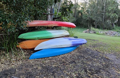 Northern Rivers Cabin | Comfy River view cabin on a nice secluded property with kayaks, beaches nearby .